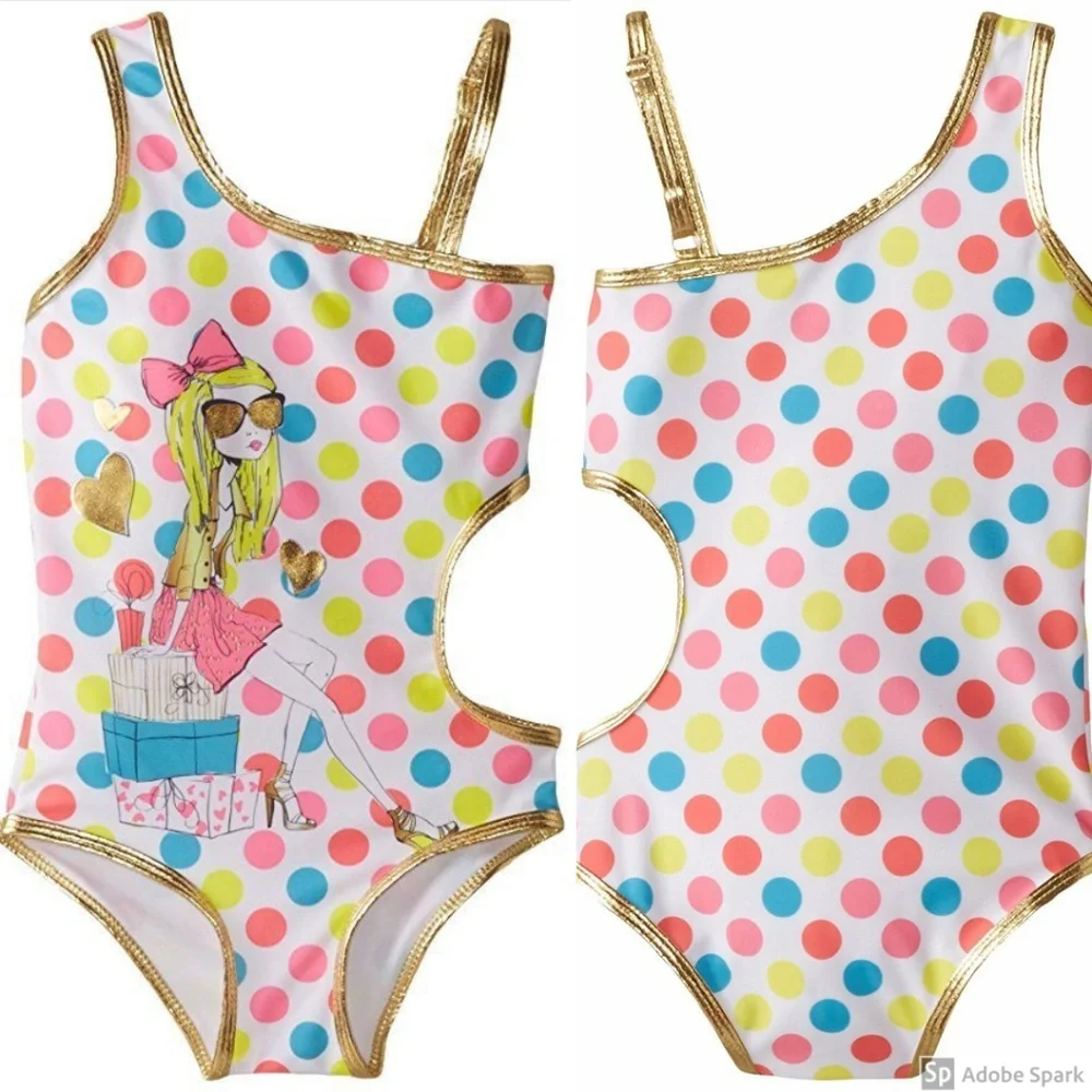 Jantzen Girls One Piece Cut Out Swimsuit Size 5 Polka Dot NWT‎ Swimwear
